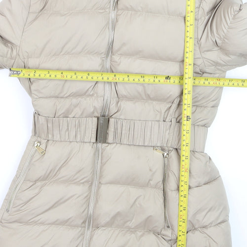 Zara Women’s Beige Belted Faux Fur Hooded Puffer Coat XS