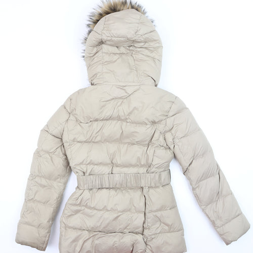 Zara Women’s Beige Belted Faux Fur Hooded Puffer Coat XS