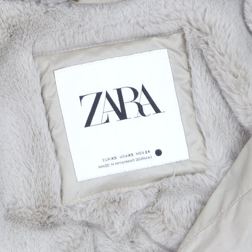 Zara Women’s Beige Belted Faux Fur Hooded Puffer Coat XS