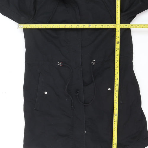 H&M Divided Women's Black Parka Coat Size 8 Hooded Long Cotton Blend