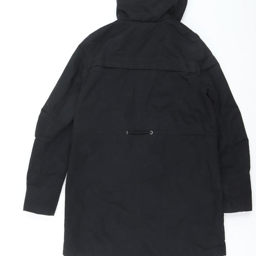 H&M Divided Women's Black Parka Coat Size 8 Hooded Long Cotton Blend
