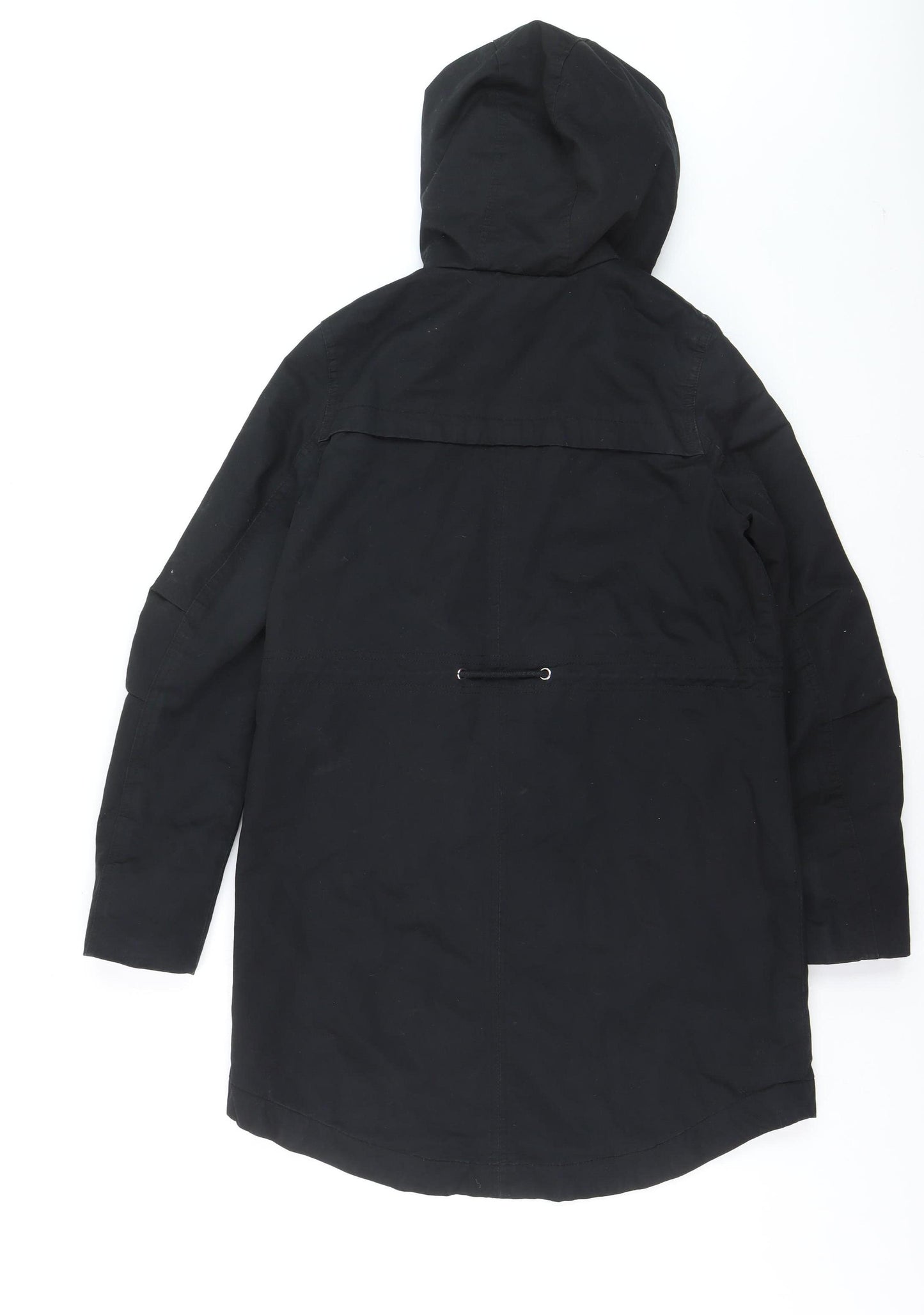 H&M Divided Women's Black Parka Coat Size 8 Hooded Long Cotton Blend