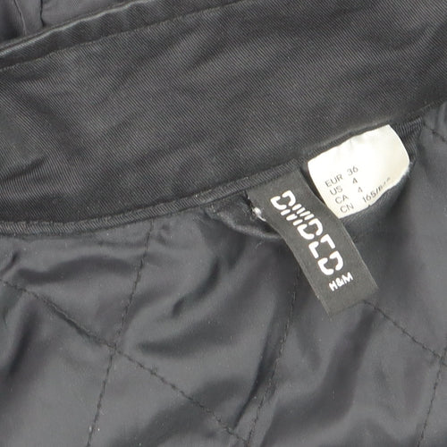 H&M Divided Women's Black Parka Coat Size 8 Hooded Long Cotton Blend