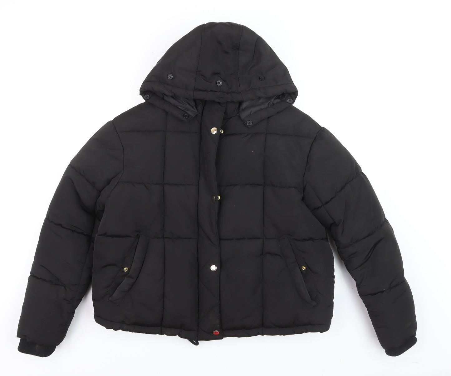 Topshop Women's Black Puffer Jacket Size 12 Hooded Winter Coat