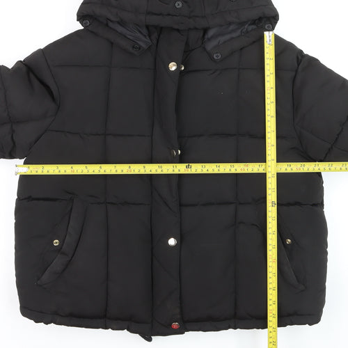 Topshop Women's Black Puffer Jacket Size 12 Hooded Winter Coat