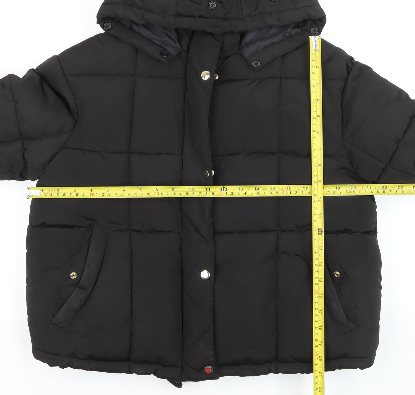Topshop Women's Black Puffer Jacket Size 12 Hooded Winter Coat