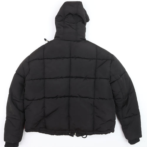 Topshop Women's Black Puffer Jacket Size 12 Hooded Winter Coat