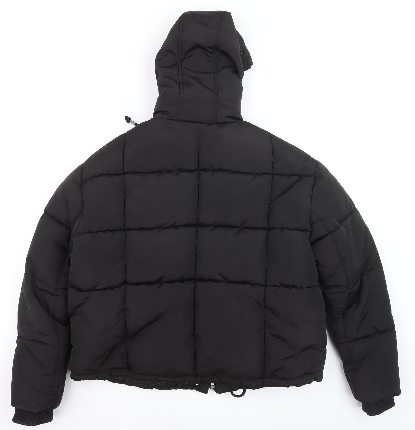 Topshop Women's Black Puffer Jacket Size 12 Hooded Winter Coat