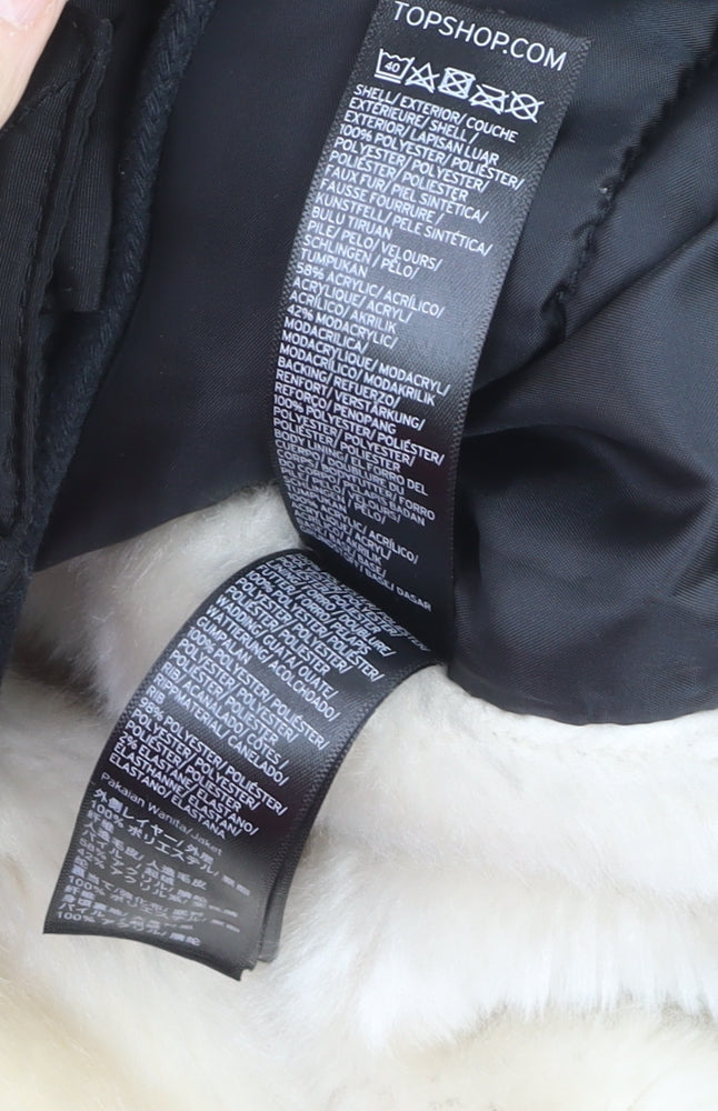 Topshop Women's Black Puffer Jacket Size 12 Hooded Winter Coat