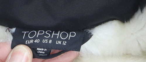 Topshop Women's Black Puffer Jacket Size 12 Hooded Winter Coat