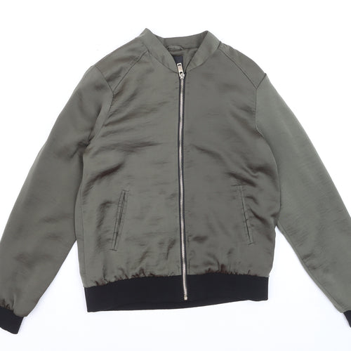 New Look Women's Green Bomber Jacket Size 10 Satin Zip Style