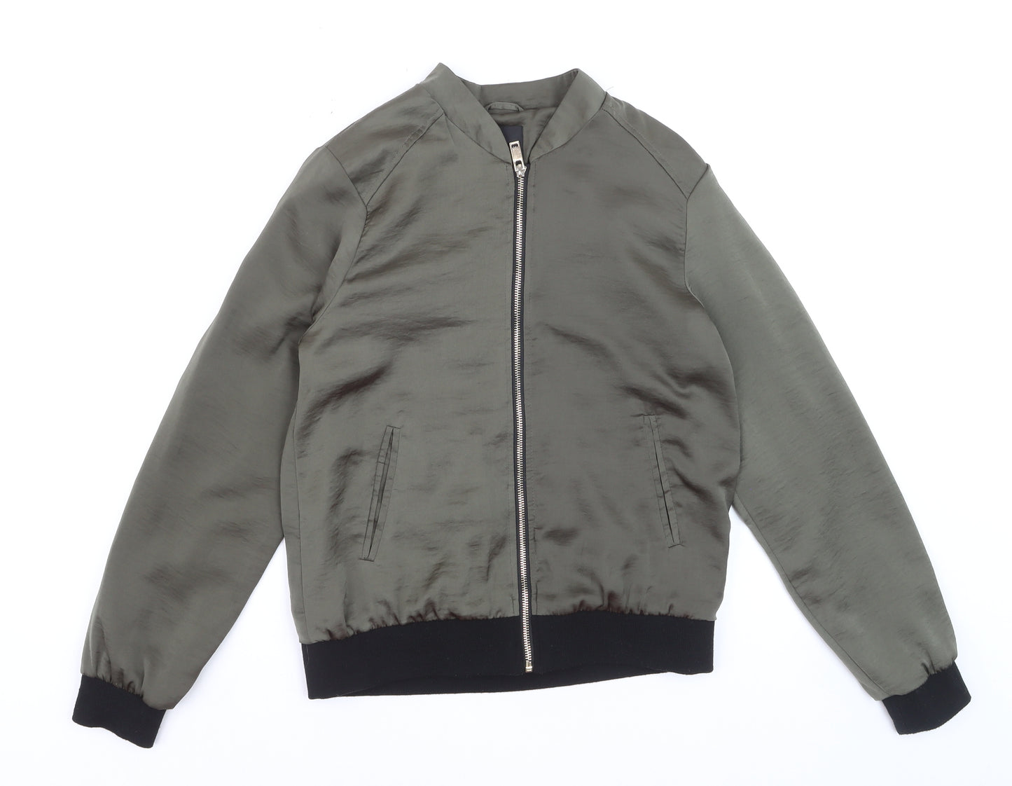 New Look Women's Green Bomber Jacket Size 10 Satin Zip Style