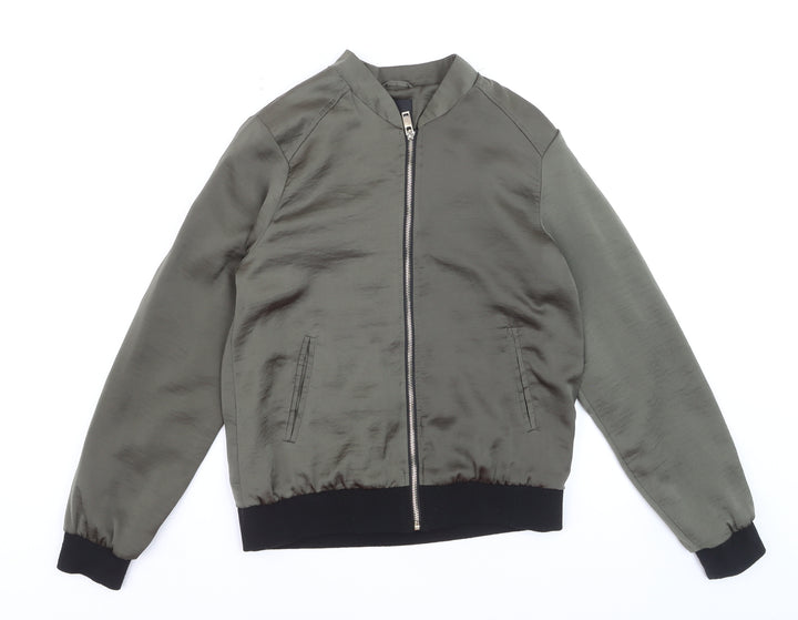 New Look Women's Green Bomber Jacket Size 10 Satin Zip Style