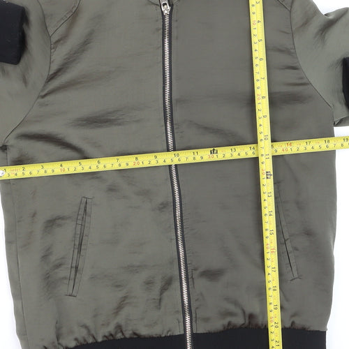 New Look Women's Green Bomber Jacket Size 10 Satin Zip Style