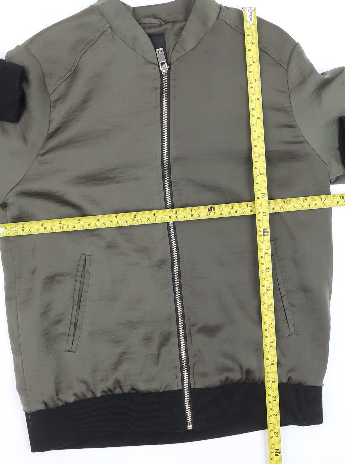 New Look Women's Green Bomber Jacket Size 10 Satin Zip Style