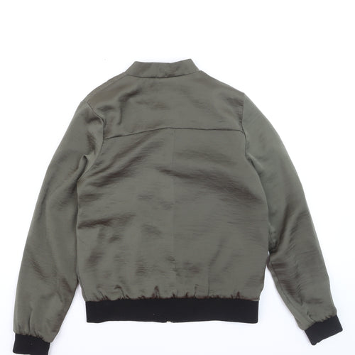 New Look Women's Green Bomber Jacket Size 10 Satin Zip Style