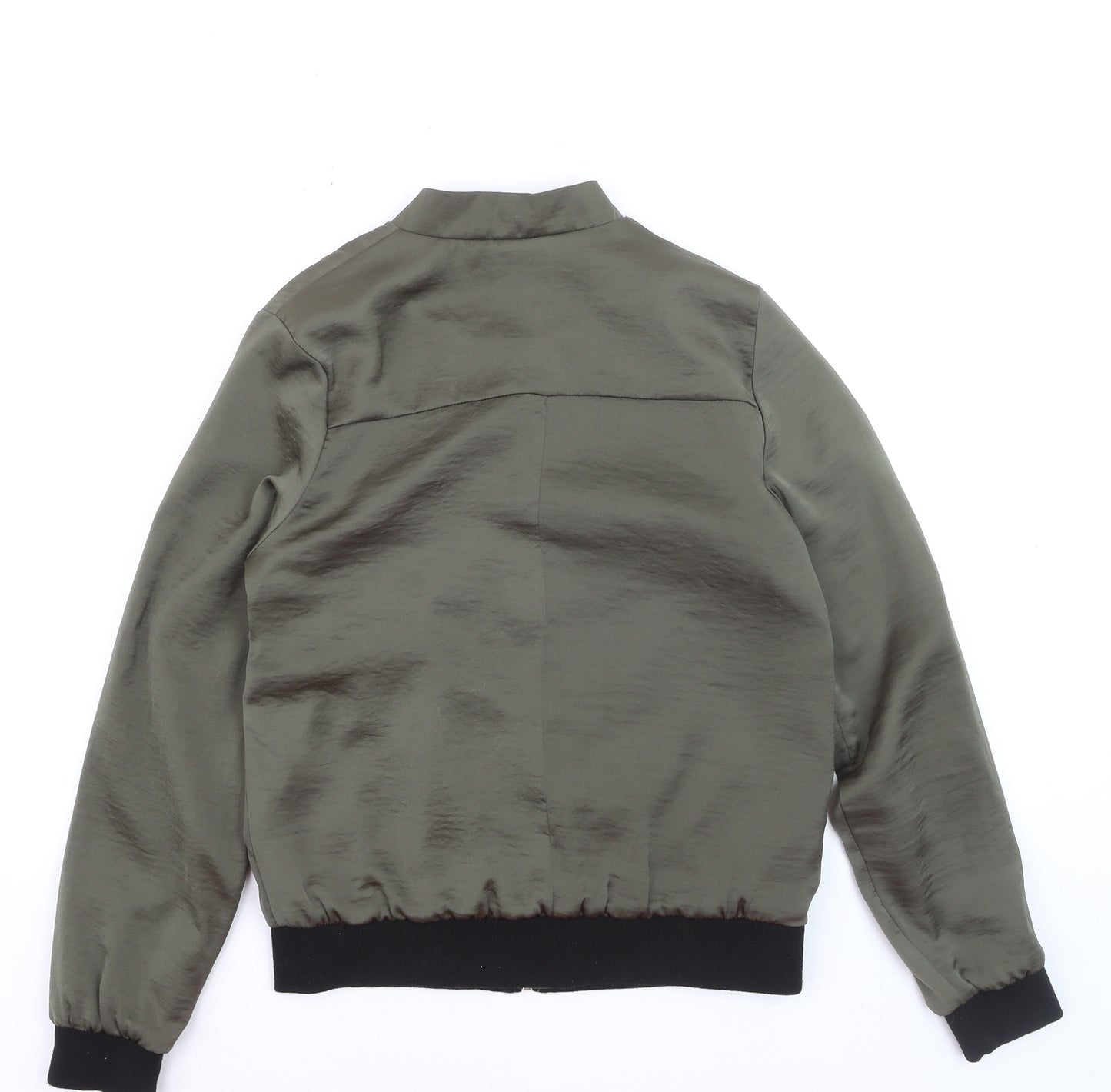 New Look Women's Green Bomber Jacket Size 10 Satin Zip Style