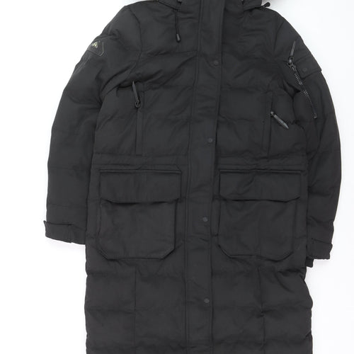 Superdry Women's Black Long Puffer Parka Coat UK 10 Hooded Winter