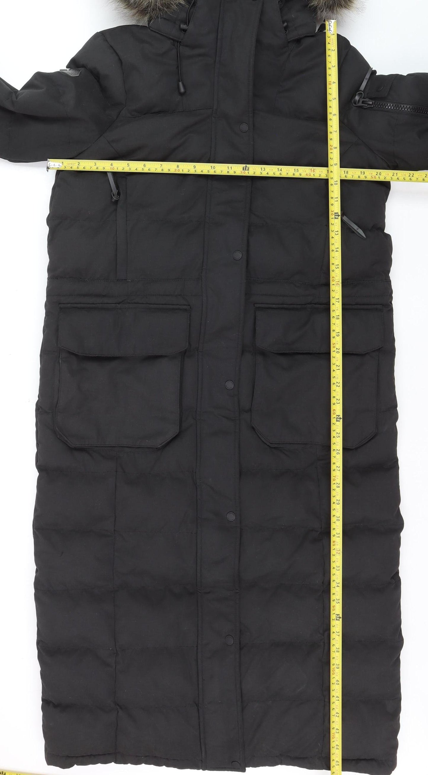 Superdry Women's Black Long Puffer Parka Coat UK 10 Hooded Winter