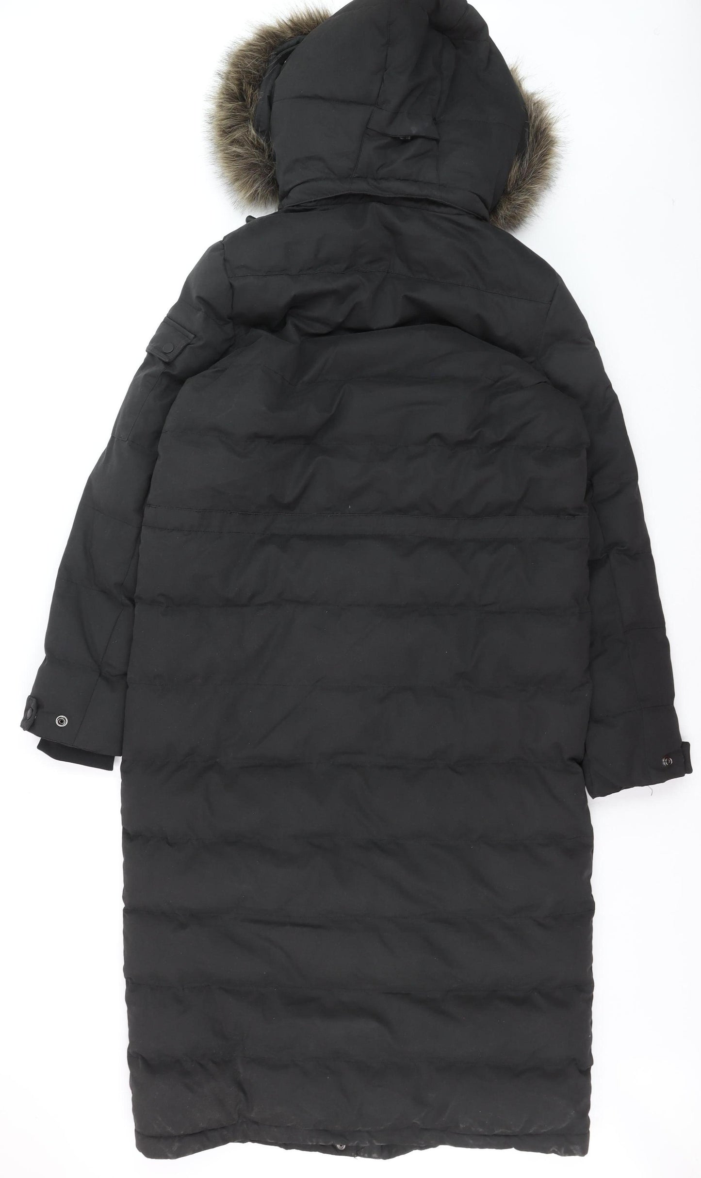 Superdry Women's Black Long Puffer Parka Coat UK 10 Hooded Winter