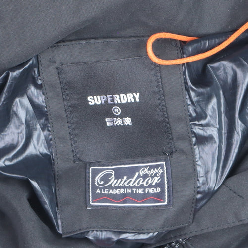 Superdry Women's Black Long Puffer Parka Coat UK 10 Hooded Winter