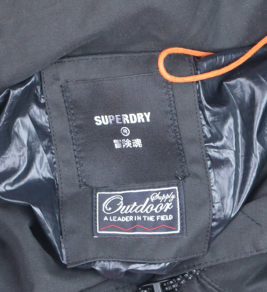 Superdry Women's Black Long Puffer Parka Coat UK 10 Hooded Winter