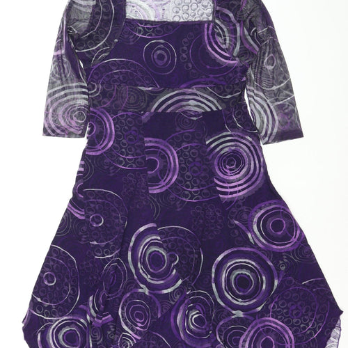 Aria Womens Purple Geometric Fit & Flare Midi Dress Size 16