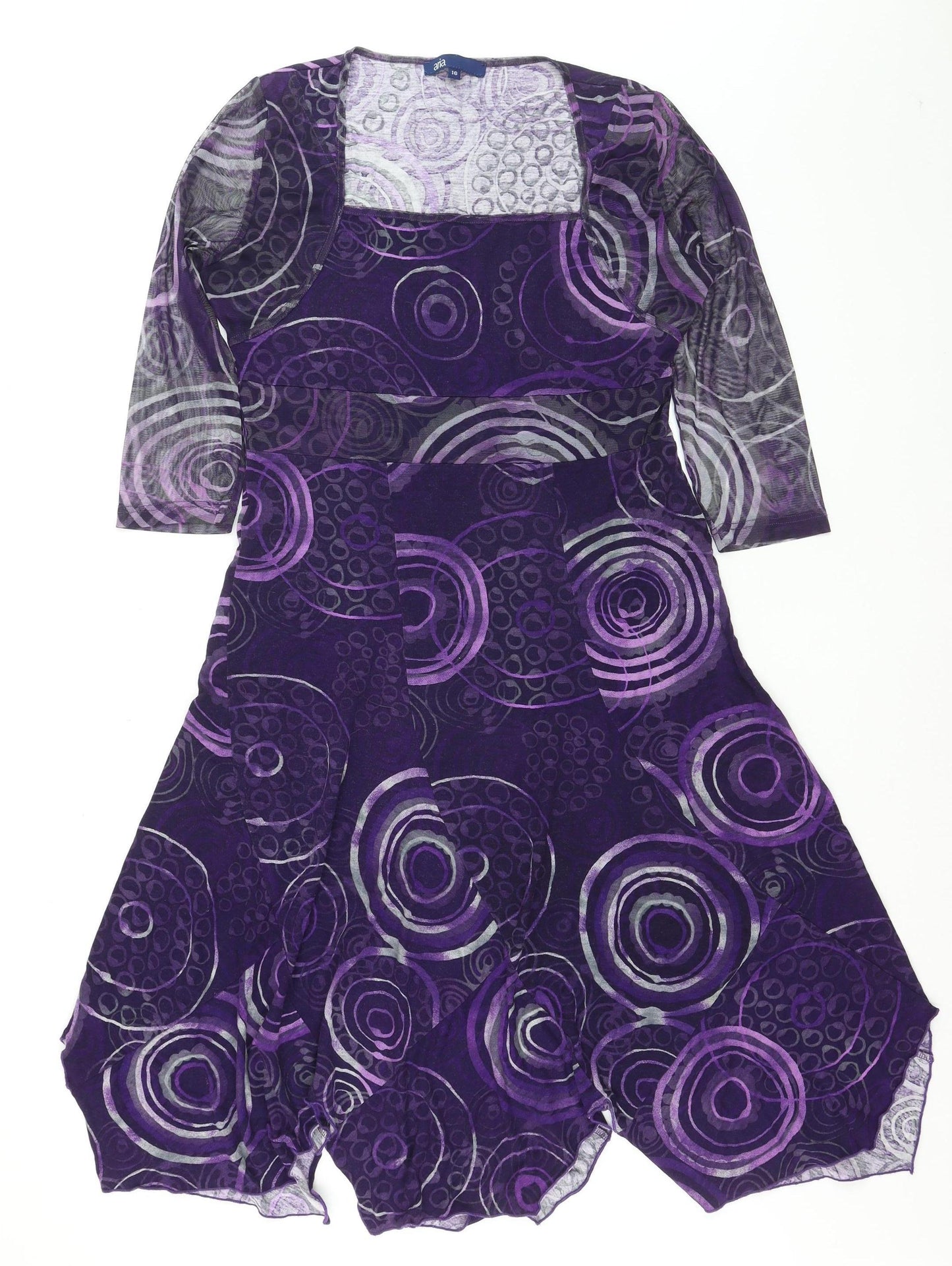 Aria Womens Purple Geometric Fit & Flare Midi Dress Size 16