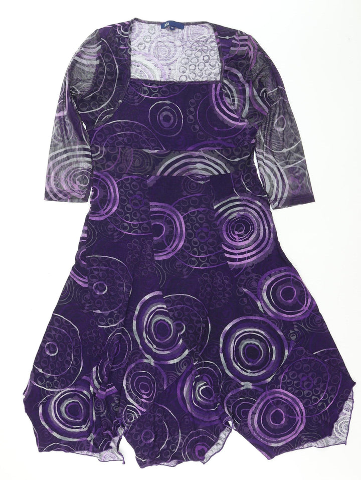 Aria Womens Purple Geometric Fit & Flare Midi Dress Size 16