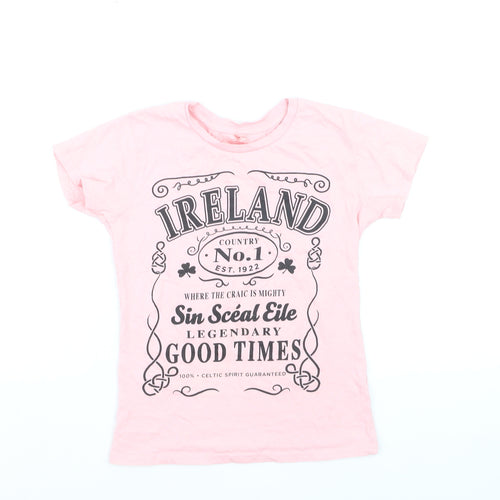 Shotshirt Ireland Pink Supersoft Cotton Girls T-Shirt Small Graphic Print