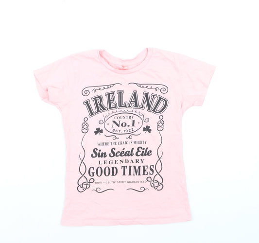 Shotshirt Ireland Pink Supersoft Cotton Girls T-Shirt Small Graphic Print