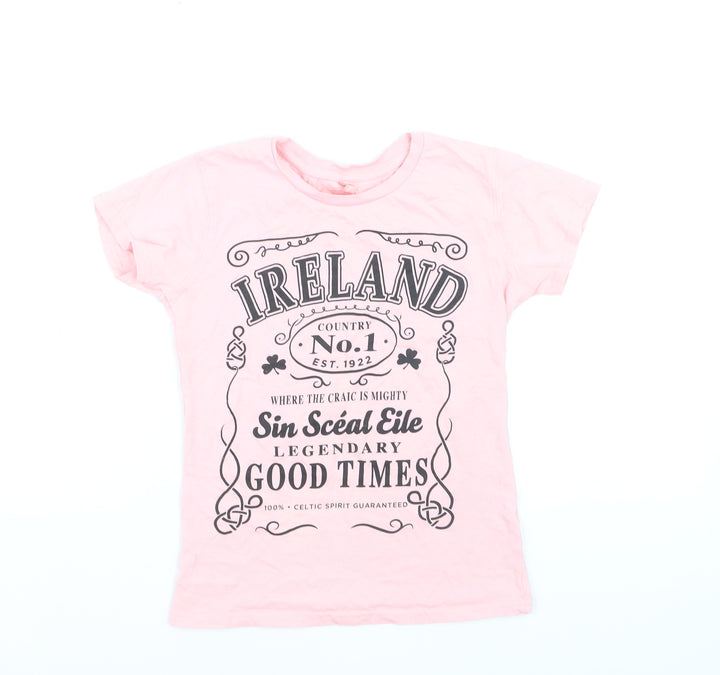 Shotshirt Ireland Pink Supersoft Cotton Girls T-Shirt Small Graphic Print