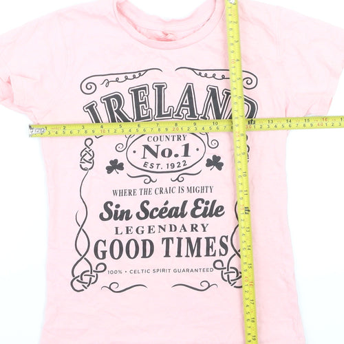 Shotshirt Ireland Pink Supersoft Cotton Girls T-Shirt Small Graphic Print