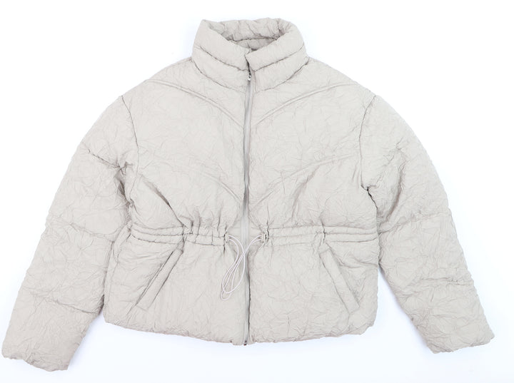 Boohoo Women’s Beige Puffer Jacket Size 10 Short Winter Coat