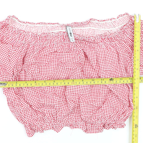 FB Sister Women Red Check Cropped Off Shoulder Blouse Size S