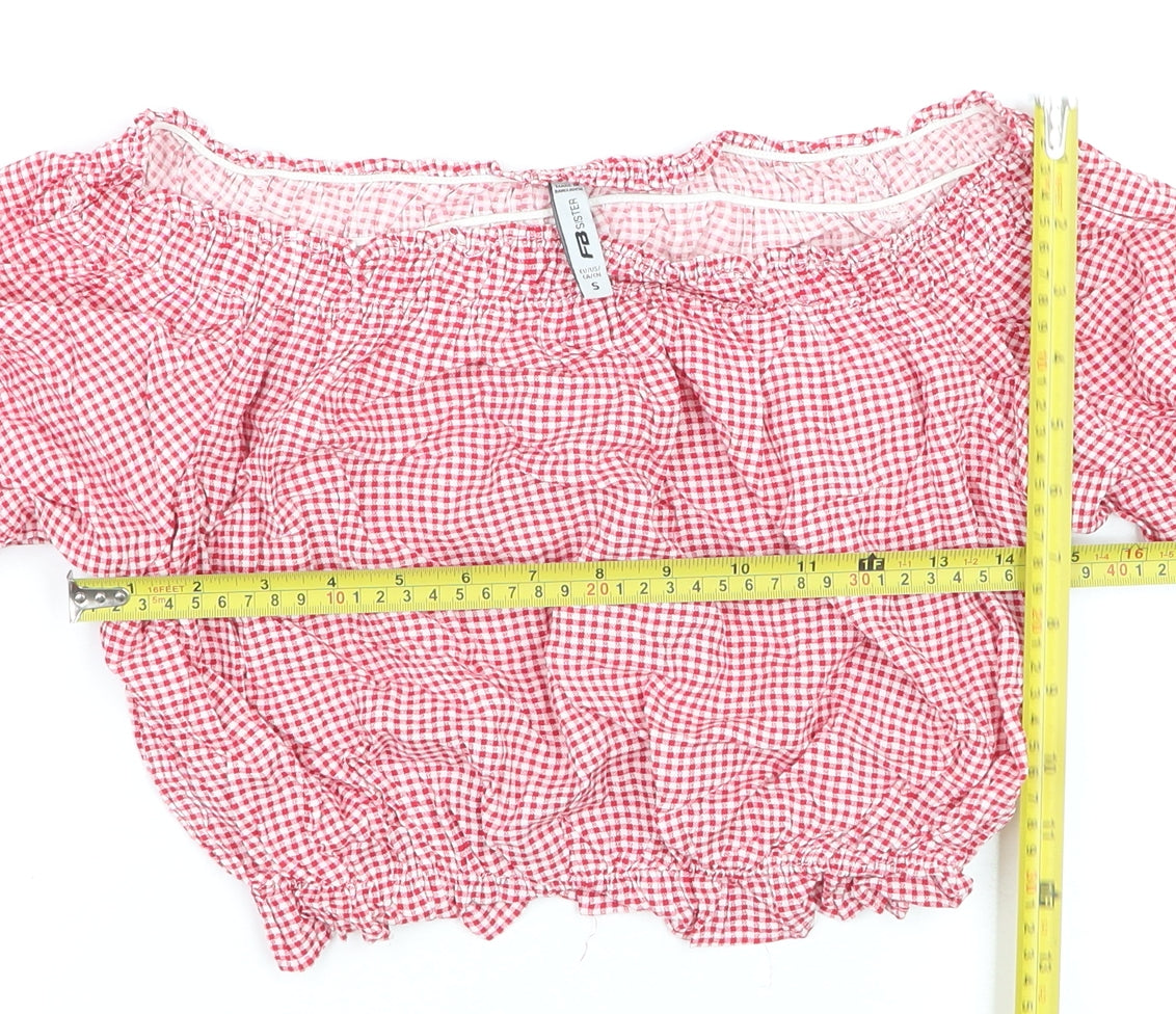 FB Sister Women Red Check Cropped Off Shoulder Blouse Size S