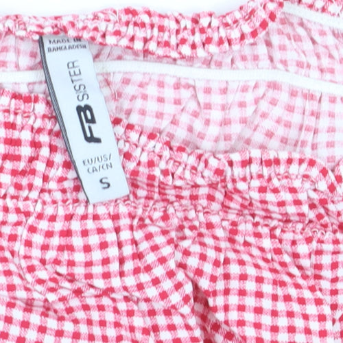 FB Sister Women Red Check Cropped Off Shoulder Blouse Size S