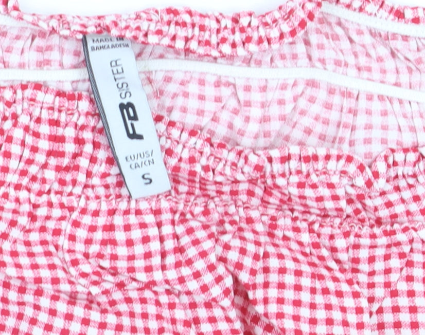 FB Sister Women Red Check Cropped Off Shoulder Blouse Size S