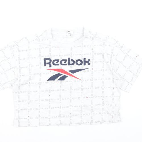 Reebok Women's White Cropped Logo T-Shirt XS Casual Sportswear