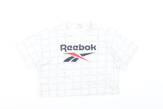Reebok Women's White Cropped Logo T-Shirt XS Casual Sportswear