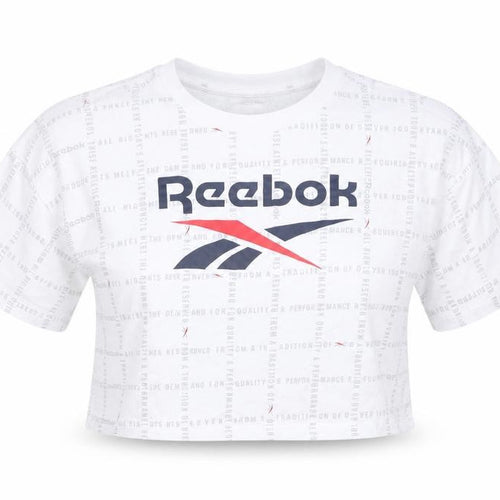 Reebok Women's White Cropped Logo T-Shirt XS Casual Sportswear