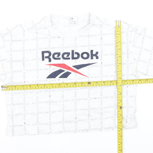 Reebok Women's White Cropped Logo T-Shirt XS Casual Sportswear