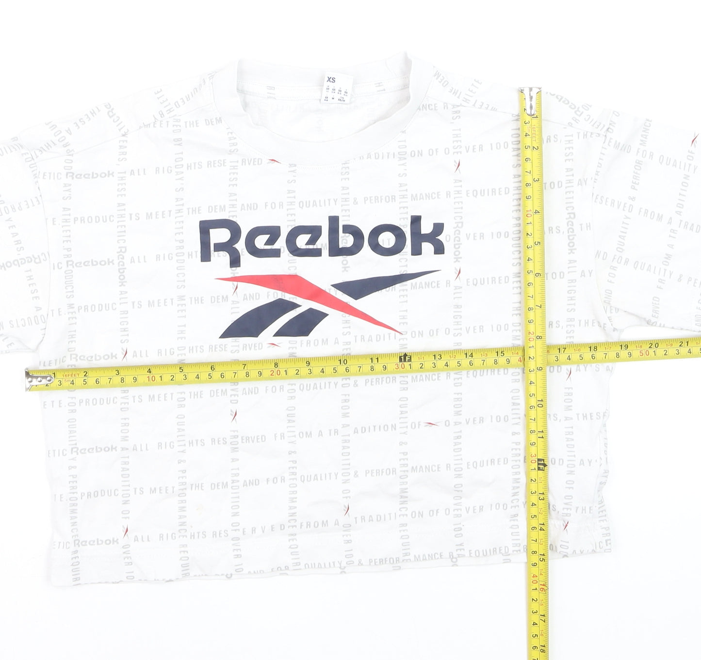 Reebok Women's White Cropped Logo T-Shirt XS Casual Sportswear