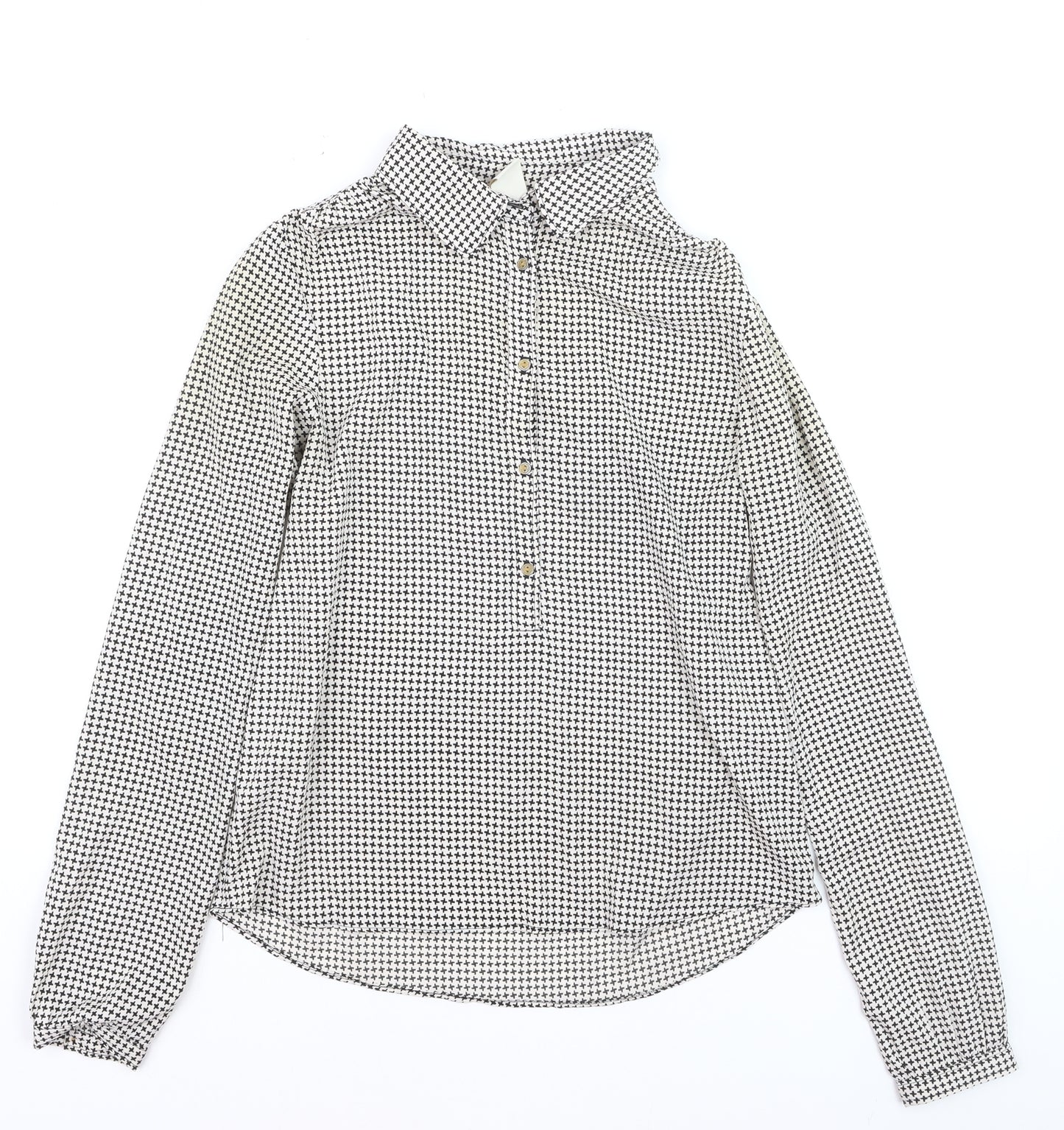 Vila Womens Black Geometric Button-Up Long Sleeve Blouse Size S