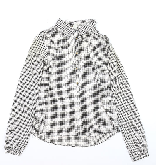 Vila Womens Black Geometric Button-Up Long Sleeve Blouse Size S