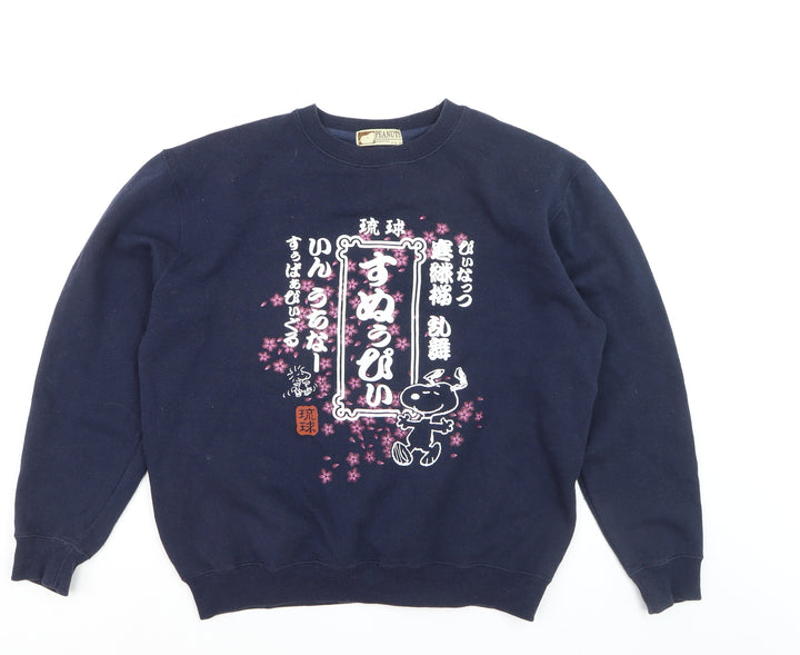 Peanuts Snoopy Navy Blue Crew Neck Pullover Sweatshirt Women L