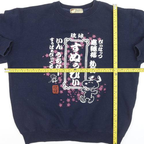 Peanuts Snoopy Navy Blue Crew Neck Pullover Sweatshirt Women L