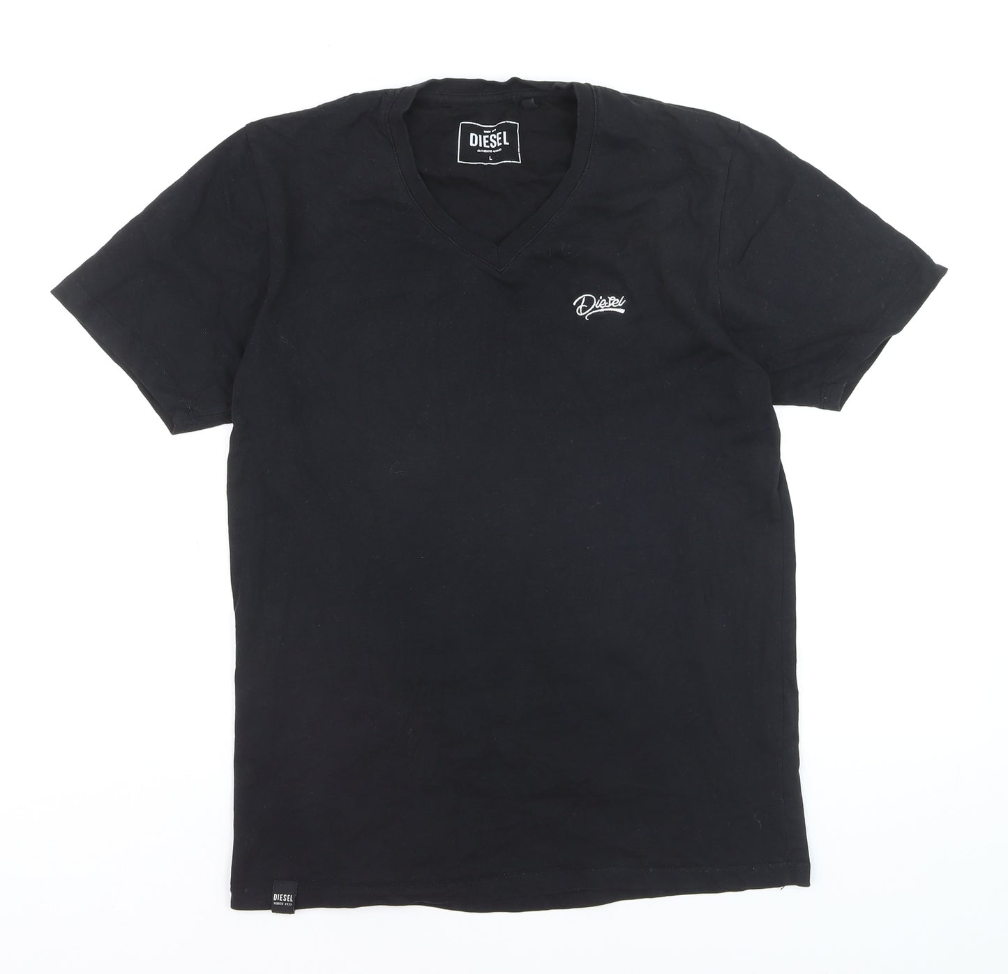 Diesel Men's Black V-Neck Cotton T-Shirt Size L