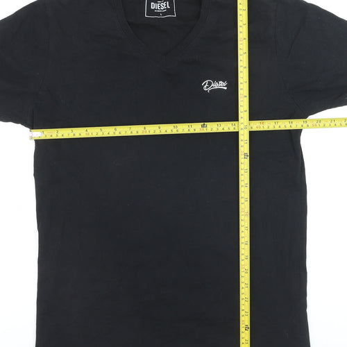 Diesel Men's Black V-Neck Cotton T-Shirt Size L