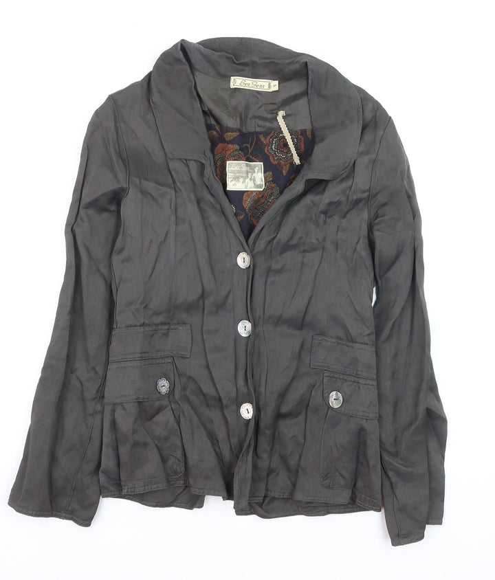 Les Gens Womens Grey Viscose Blend Button Blazer Jacket Size S